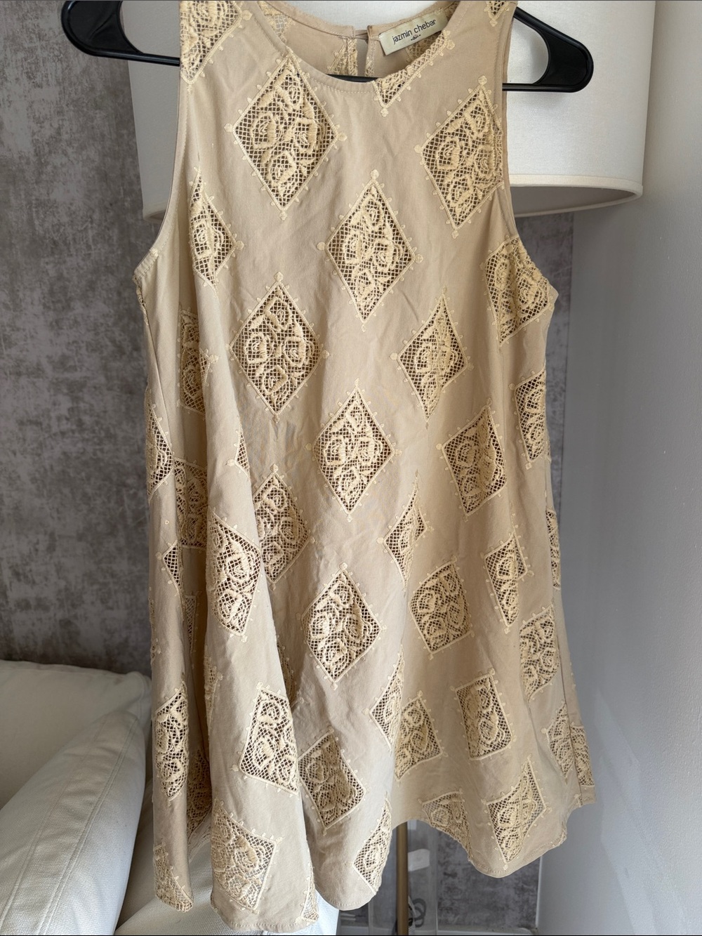 Jasmine Beige Lace-Inset Midi Dress